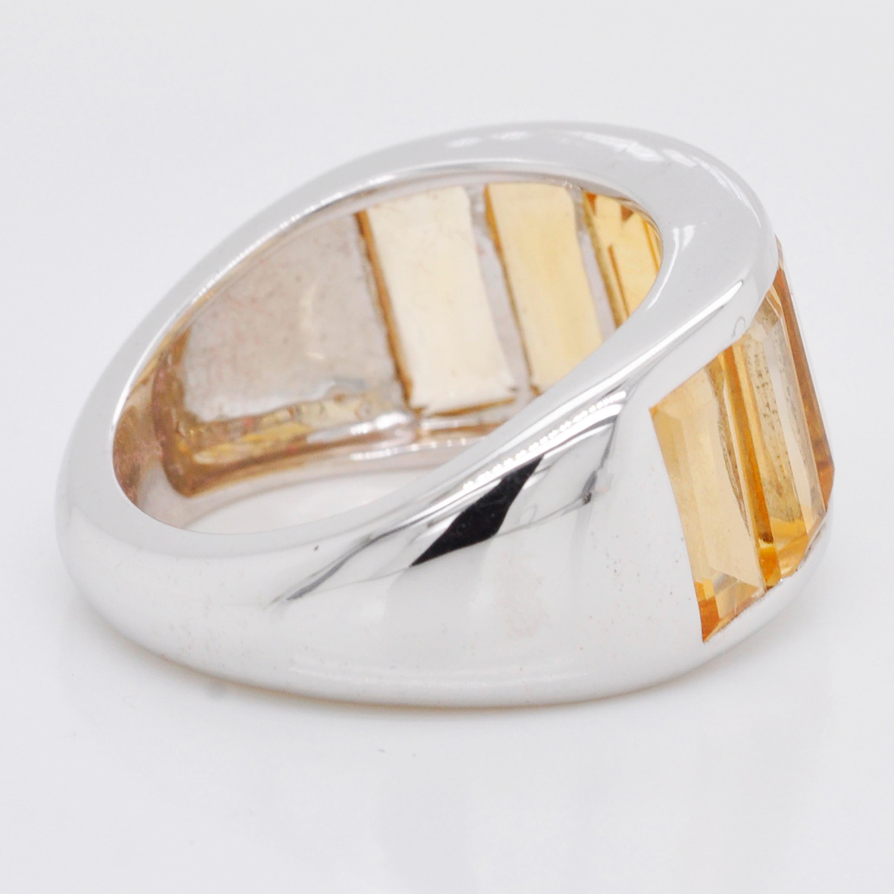Sterling Silver Shaded Citrine Baguette Broad Band Ring For Sale 1