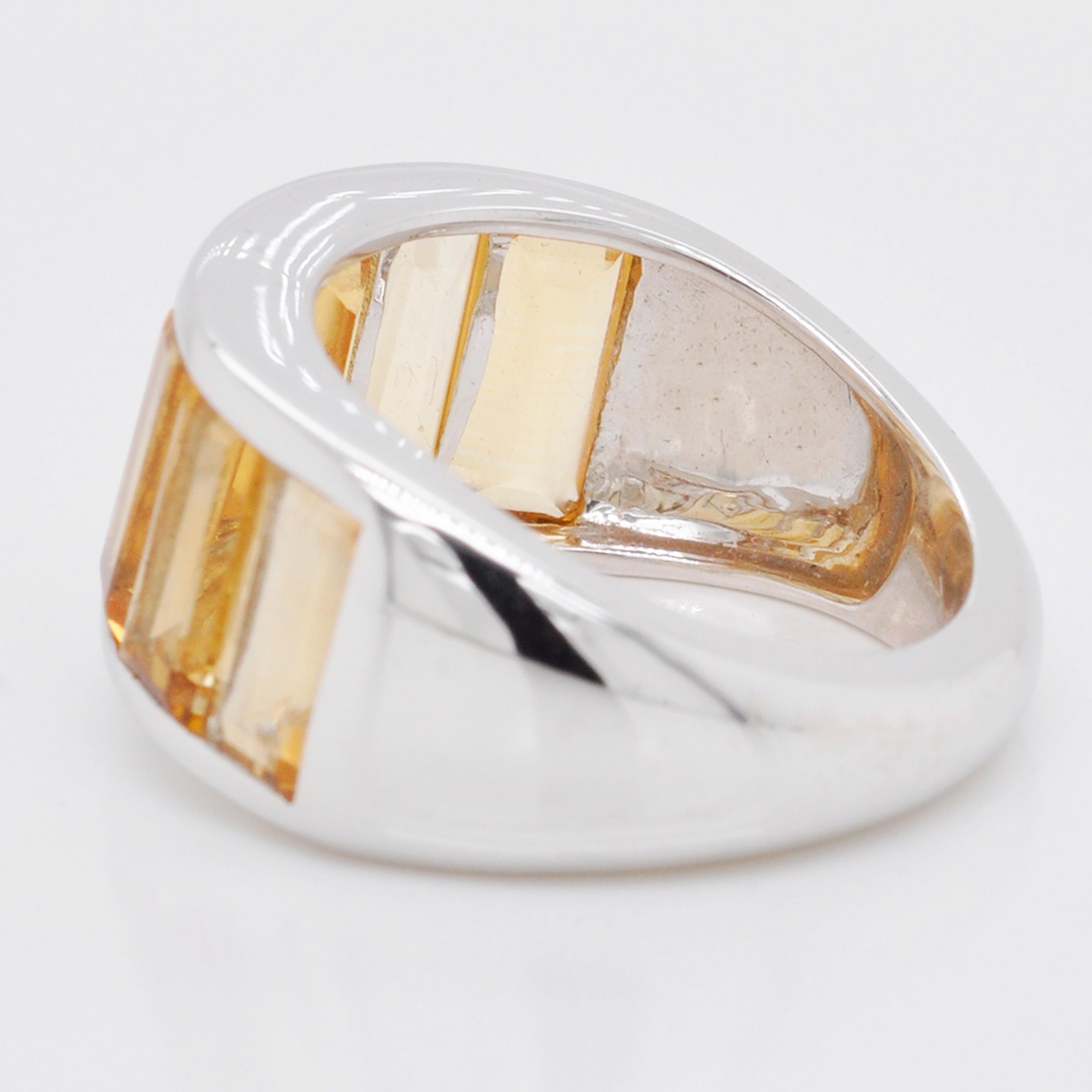 Sterling Silver Shaded Citrine Baguette Broad Band Ring For Sale 2