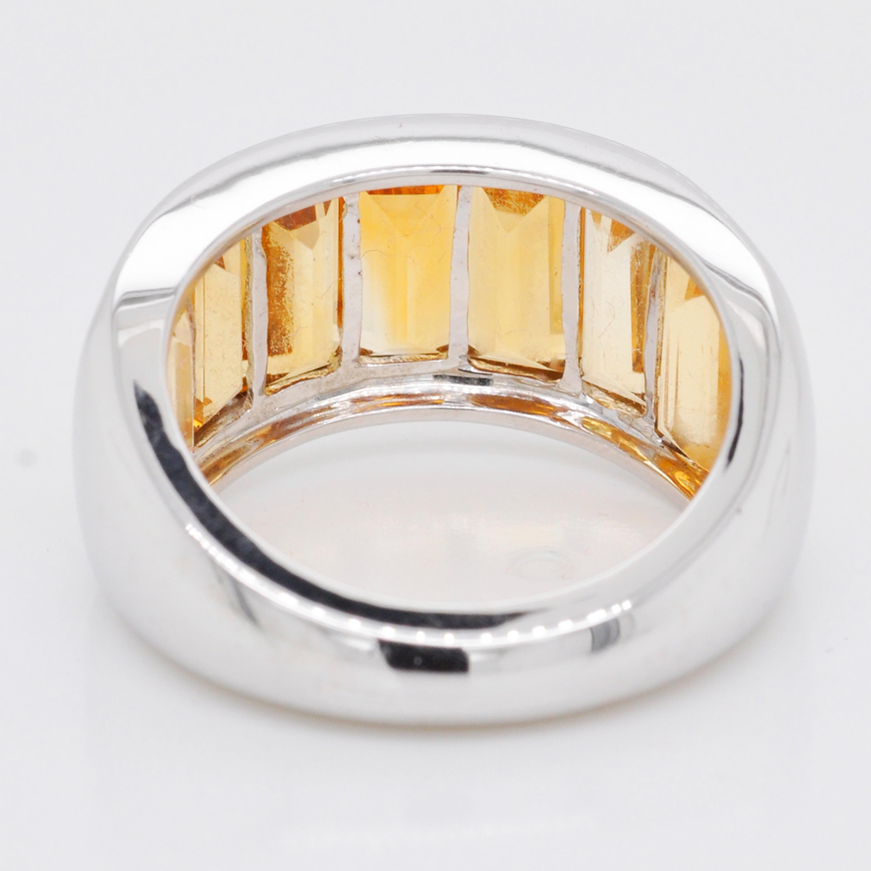 Sterling Silver Shaded Citrine Baguette Broad Band Ring For Sale 4