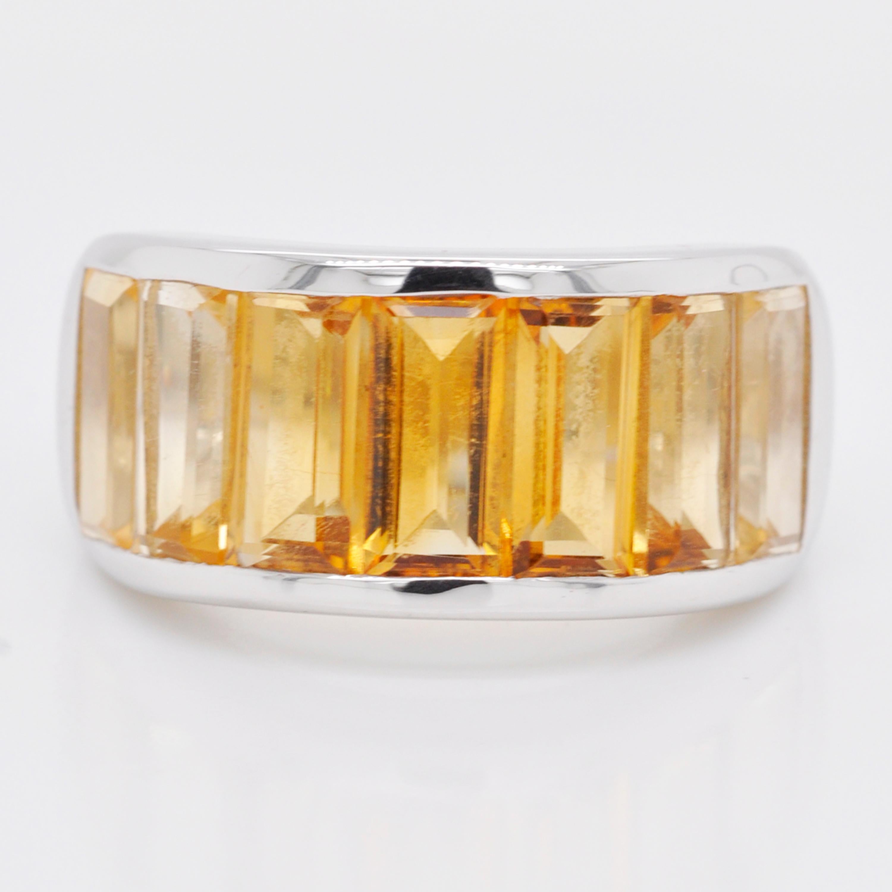 Baguette Cut Sterling Silver Shaded Citrine Baguette Broad Band Ring For Sale