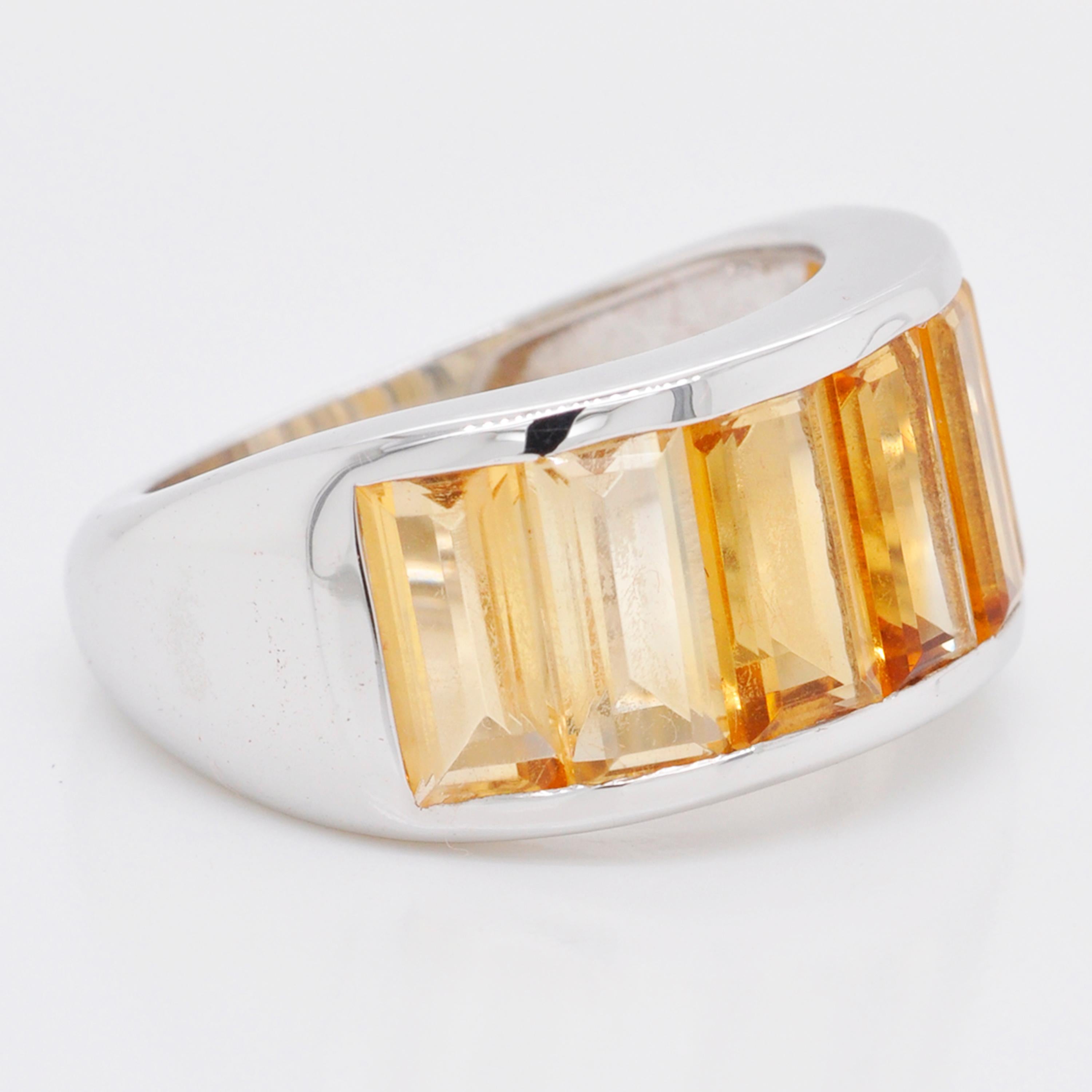 Women's Sterling Silver Shaded Citrine Baguette Broad Band Ring For Sale