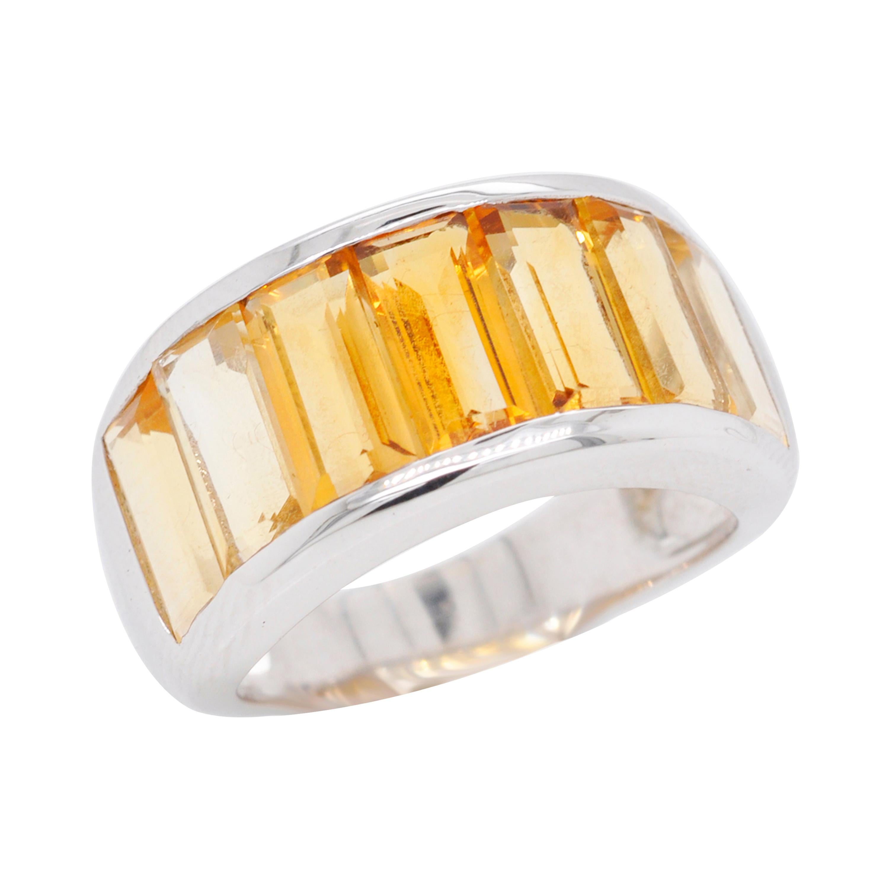 Sterling Silver Shaded Citrine Baguette Broad Band Ring For Sale
