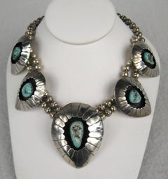 Sterling Silver Necklace Shadow Box Squash Turquoise Matrix Navajo