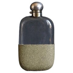 Antique Sterling Silver, Shagreen and Glass Hip Flask, 1919
