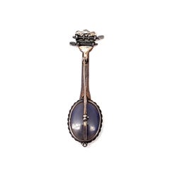 Sterling Silver Shamisen Japanese Guitar Pin / Brooch