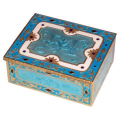 Sterling Silver Shaped Snuff Box in Engraved by Hand with Fire Enamel 3 Colors