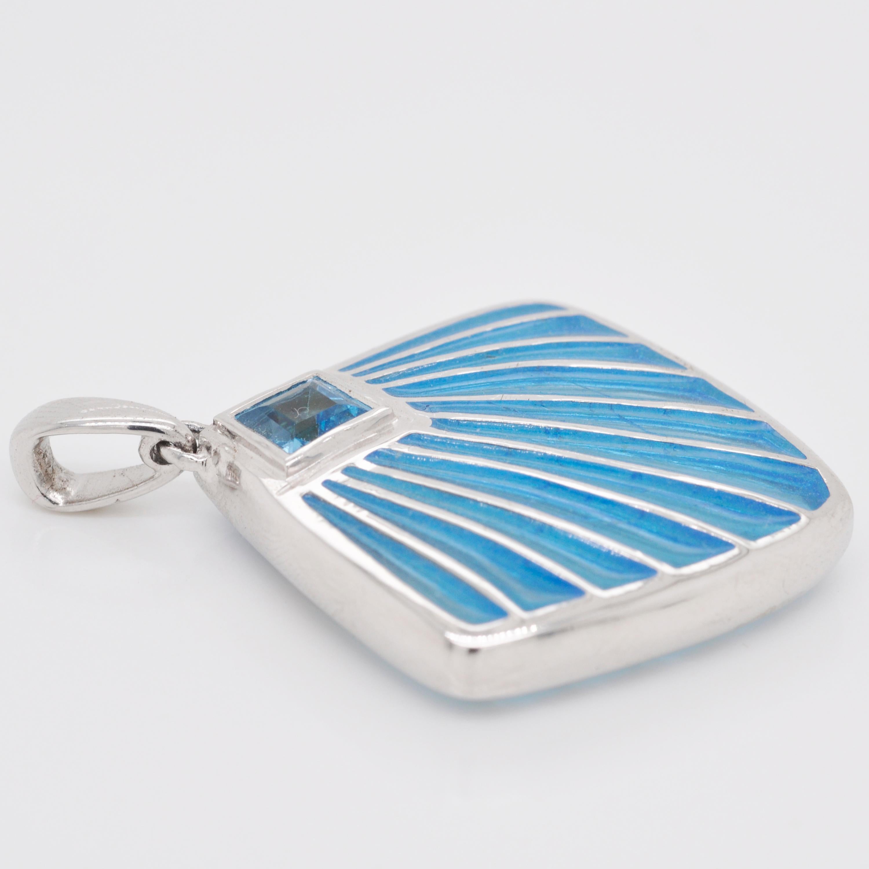 Halskette mit Plique-à-Jour-Emaille-Anhänger, Muschelblau, aus Sterlingsilber Damen