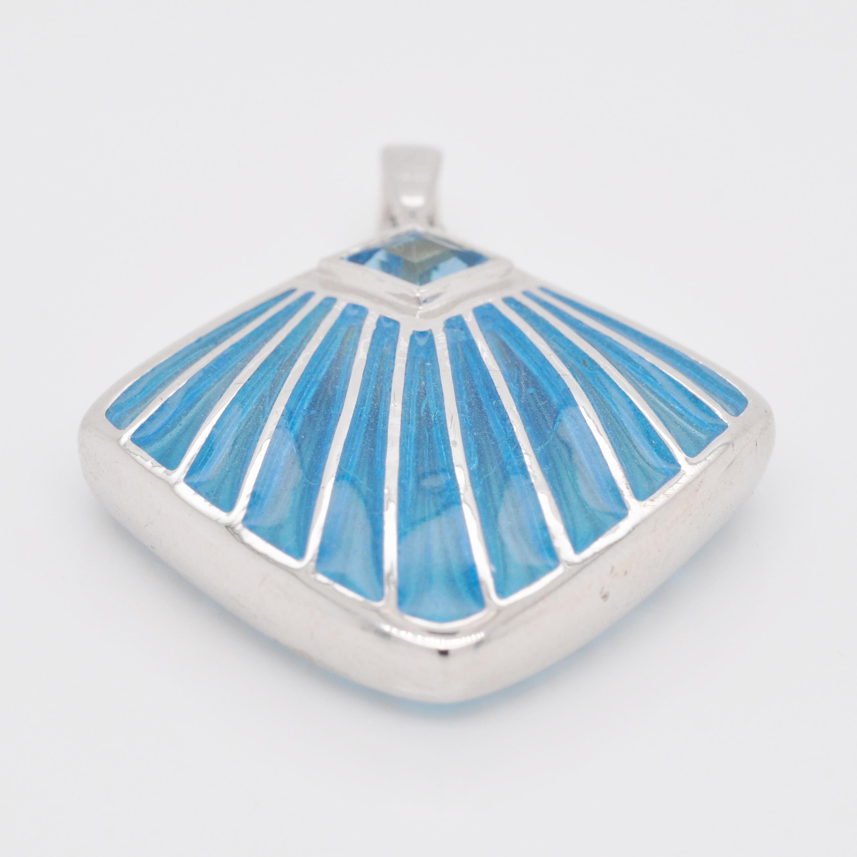 Halskette mit Plique-à-Jour-Emaille-Anhänger, Muschelblau, aus Sterlingsilber 2