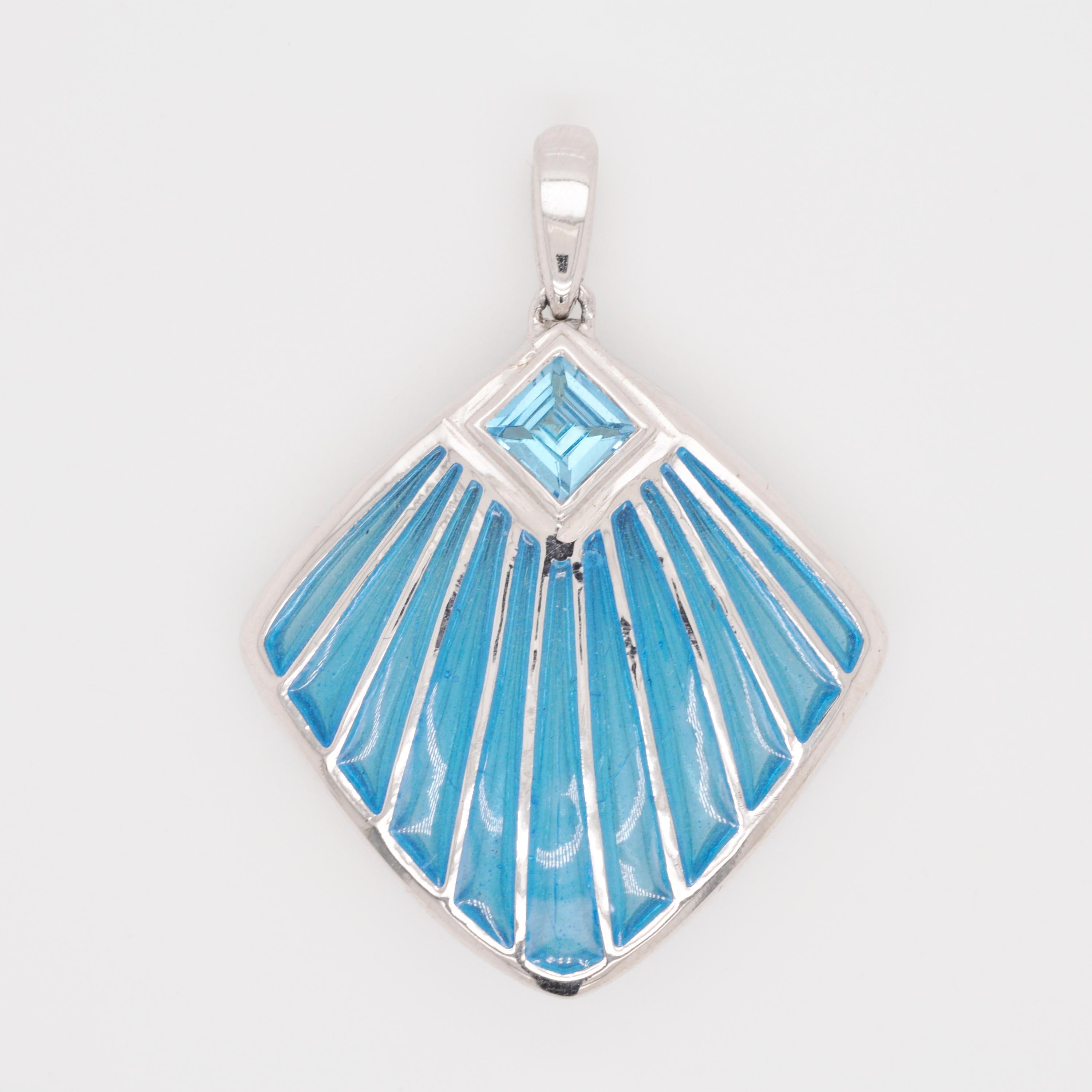 Halskette mit Plique-à-Jour-Emaille-Anhänger, Muschelblau, aus Sterlingsilber 4