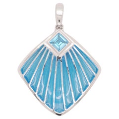 Halskette mit Plique-à-Jour-Emaille-Anhänger, Muschelblau, aus Sterlingsilber
