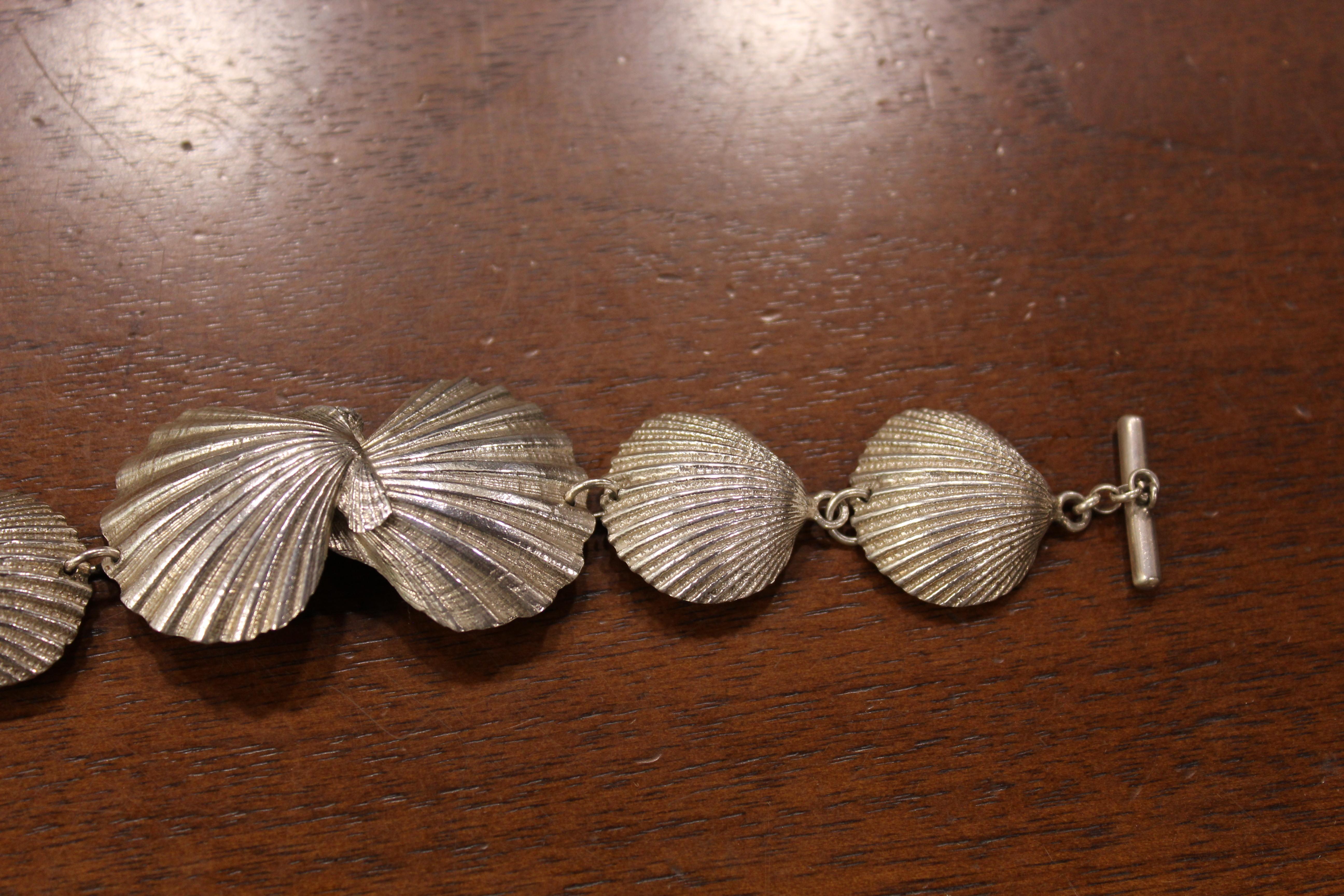 Artist Sterling Silver, Shell Bracelet, Handmade, Italy For Sale