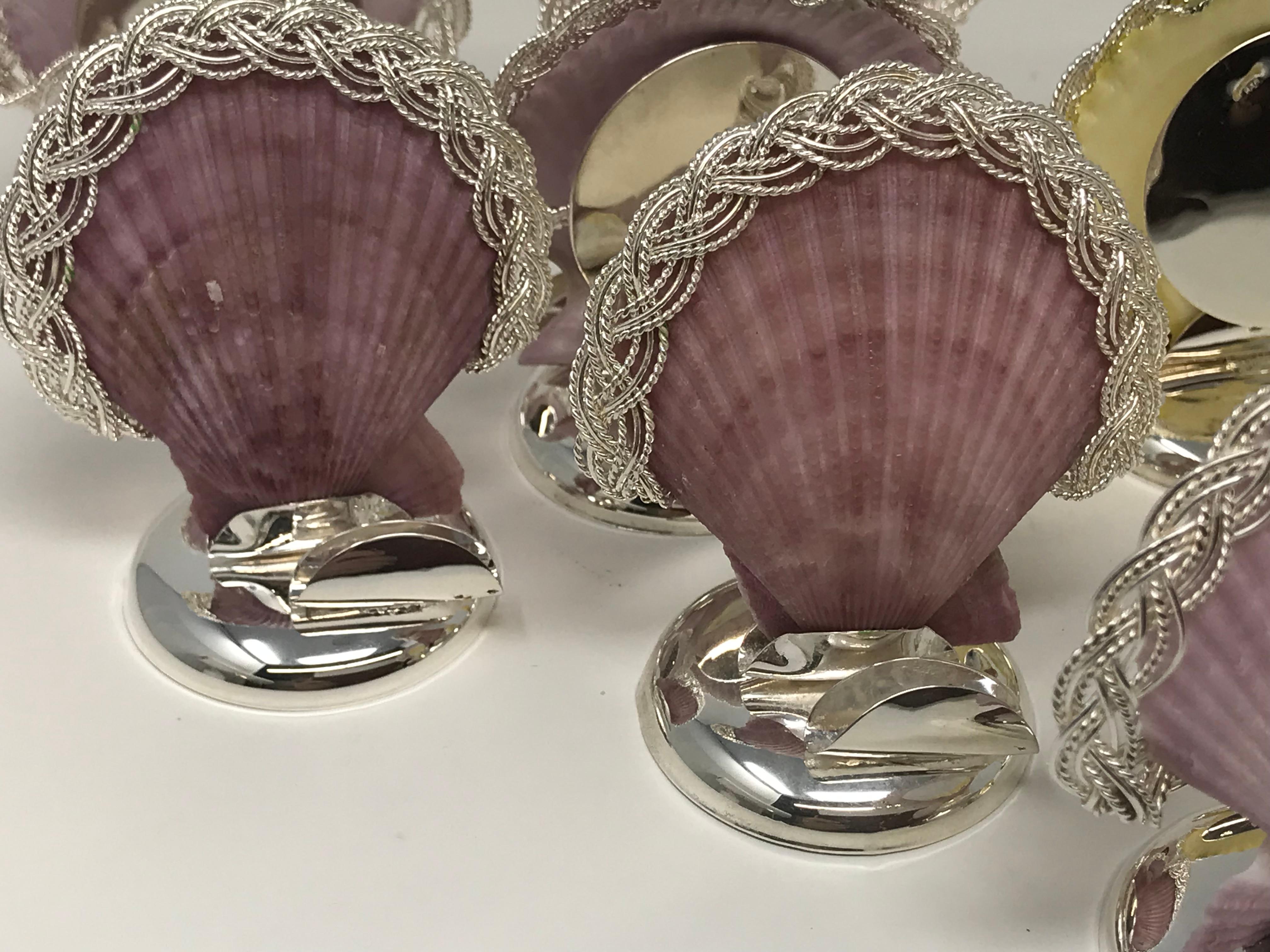 Set di 12 portacarte in argento e conchiglie in vendita 1