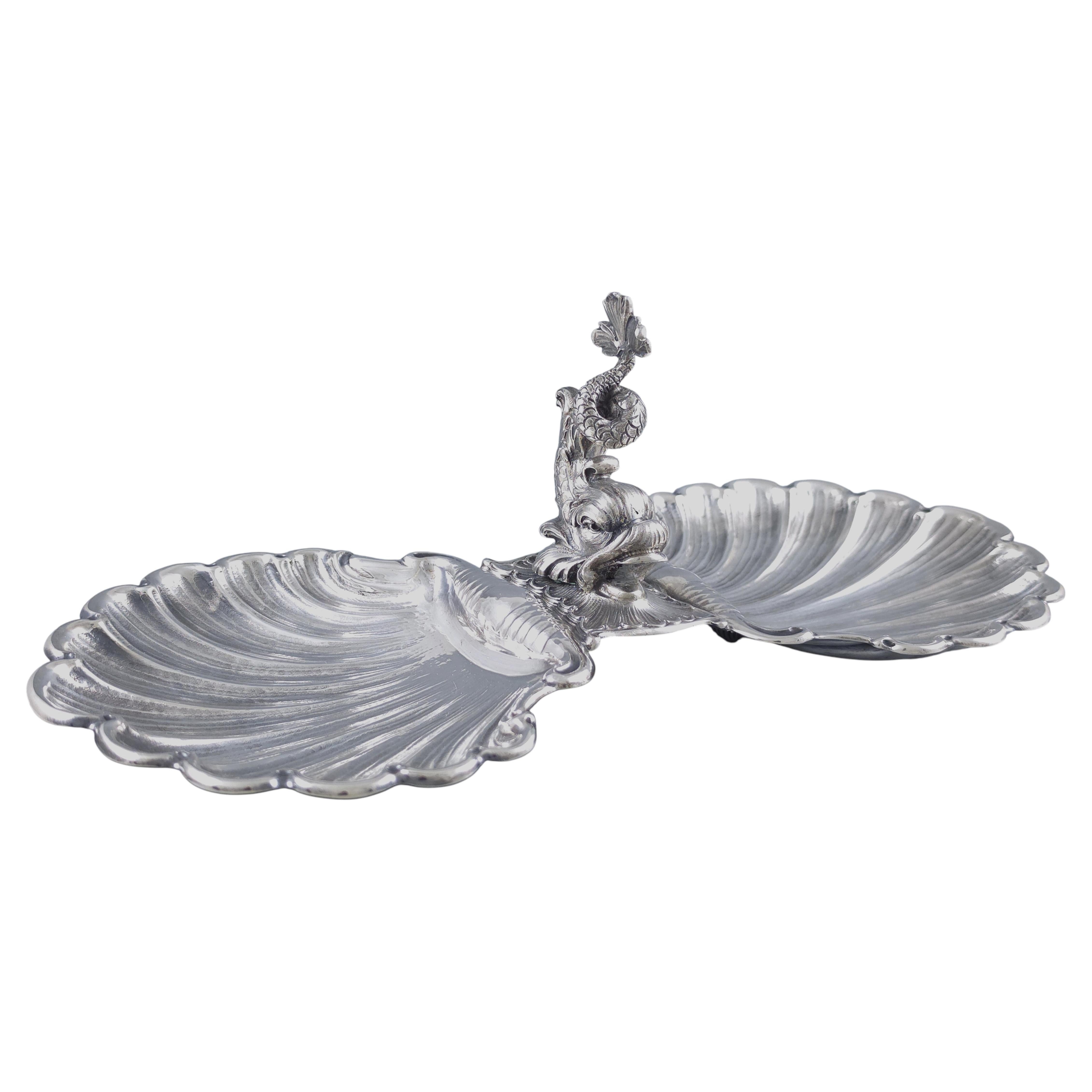 Sterling Silver Shell Cup dishe with fish Vide-Poche