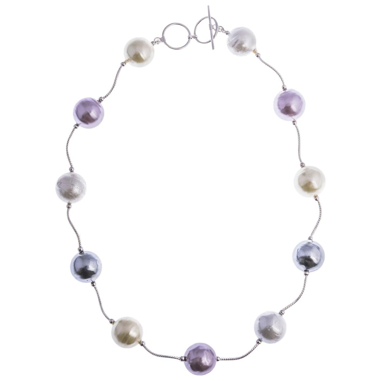 Sterling Silver Shell Pearl Multi-Color Statement Necklace For Sale