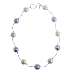 Sterling Silver Shell Pearl Multi-Color Statement Necklace