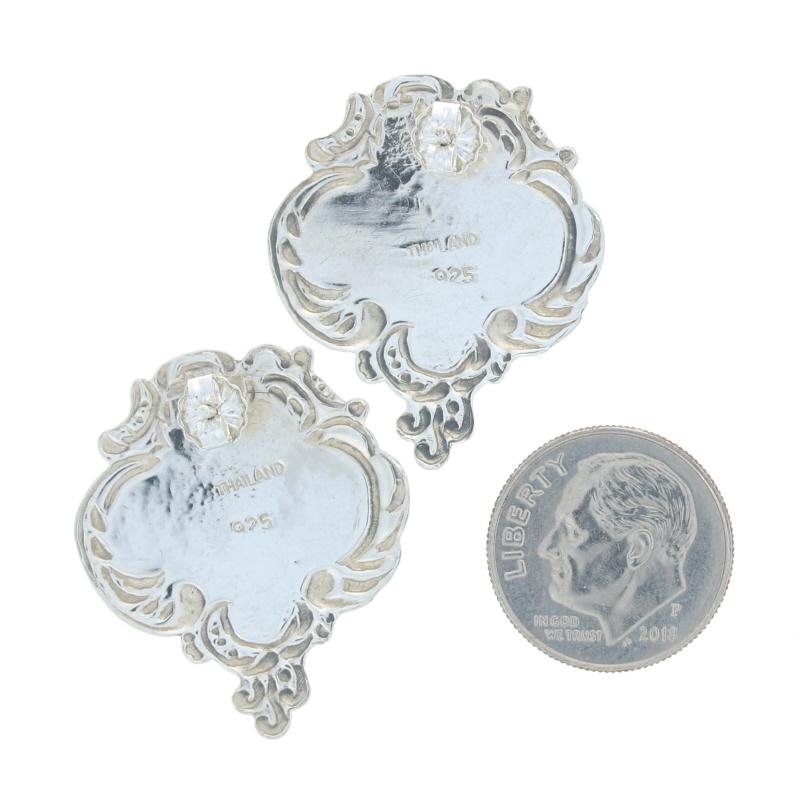 Women's Sterling Silver Shield Drop Earrings - 925 Floral Scroll Pierced For Sale