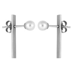 Sterling Silver Short Bar Pearl Earrings