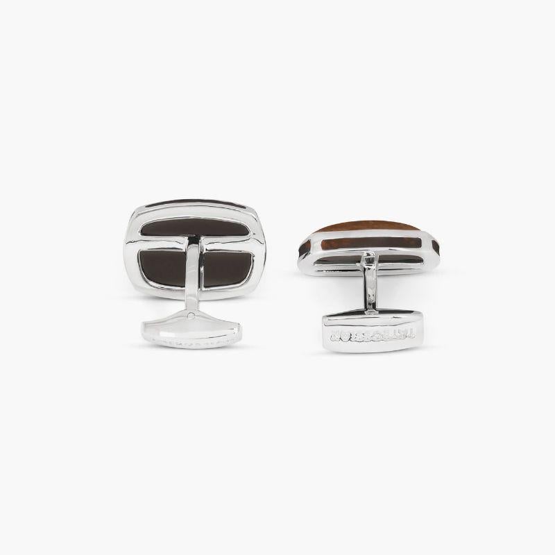 Sterling Silver Signature Pillow Bullet Cufflinks with Tiger Eye In New Condition For Sale In Fulham business exchange, London