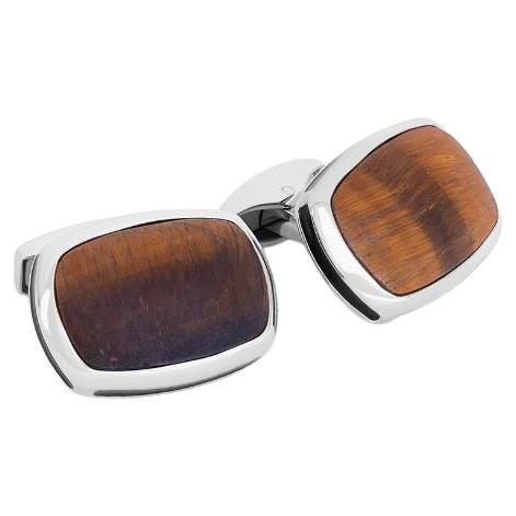 Sterling Silver Signature Pillow Bullet Cufflinks with Tiger Eye