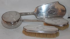 Sterling Silver Signed Alvin Brush and Mirror Vanity Set, 4 Pieces