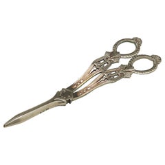 Decorative Victorian Antique Gilt Sterling Silver Silver Grape Shears From 1876