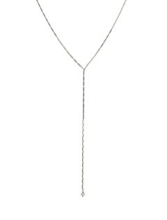 Sterling Silver Simple Greek Chain Lariat Pearl Necklace