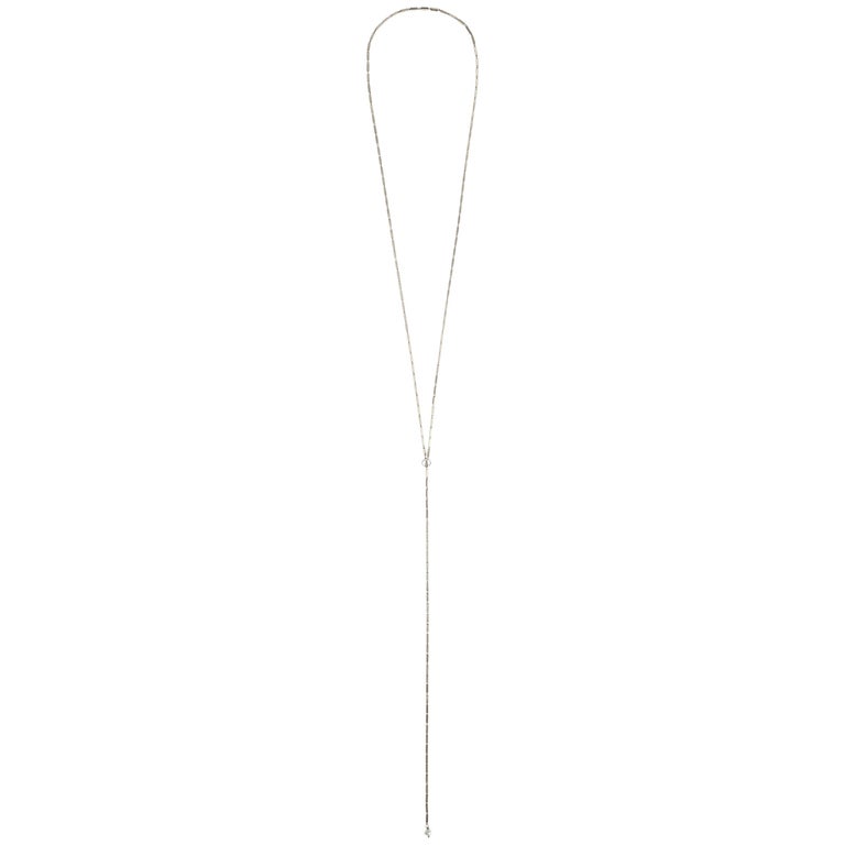 Sterling Silver Simple Greek Chain Lariat Pearl Necklace at 1stDibs