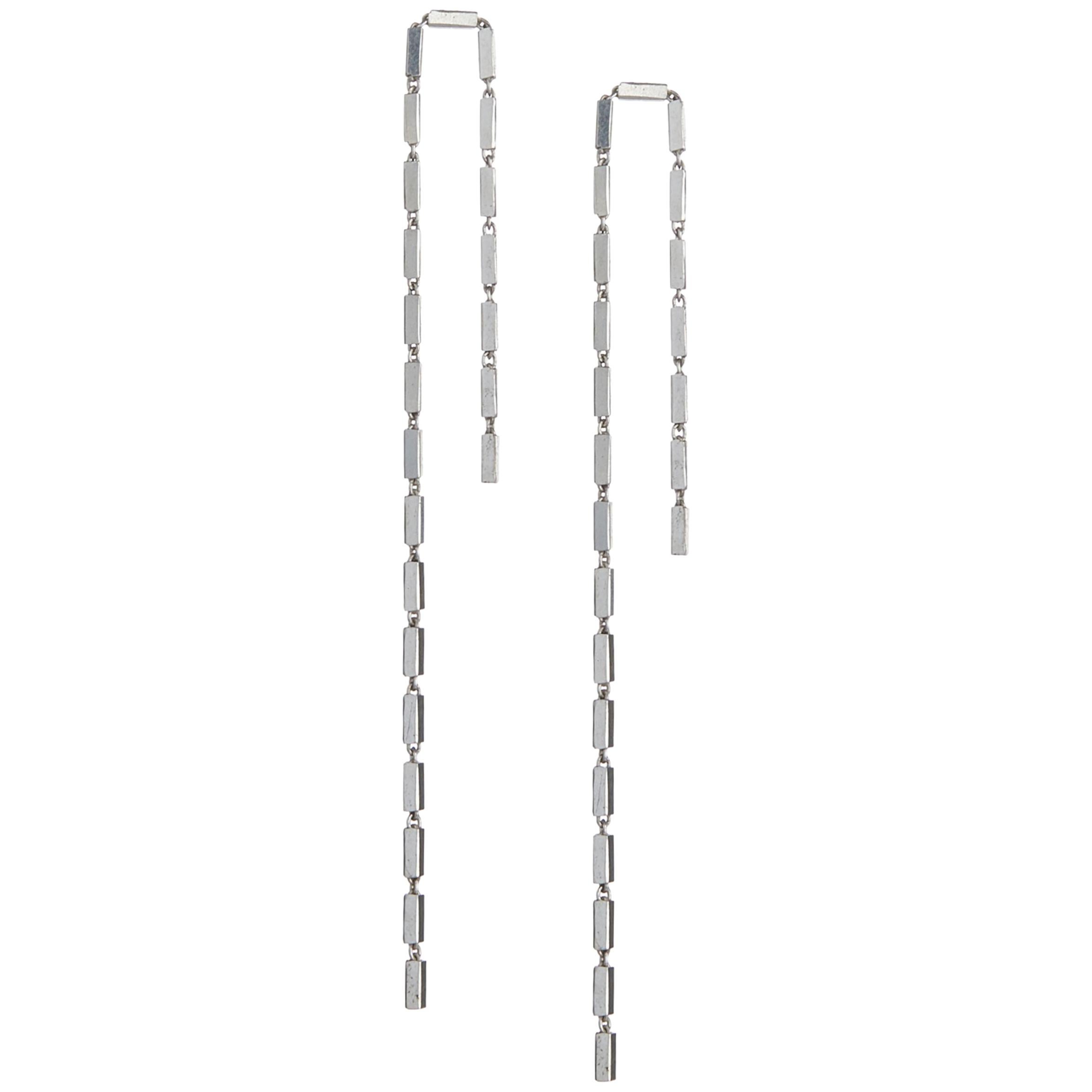 924  Sterling Silver Earrings Rectangular Chain Lightweight Simple Greek  For Sale