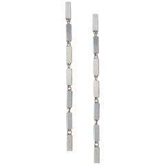 Earrings Short 924 Sterling Silver Simple Greek Lightweight Chain Rectangular