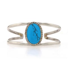 Sterling Silver Simulated Turquoise Tapered Cuff Bracelet 6" - 925 Mexico