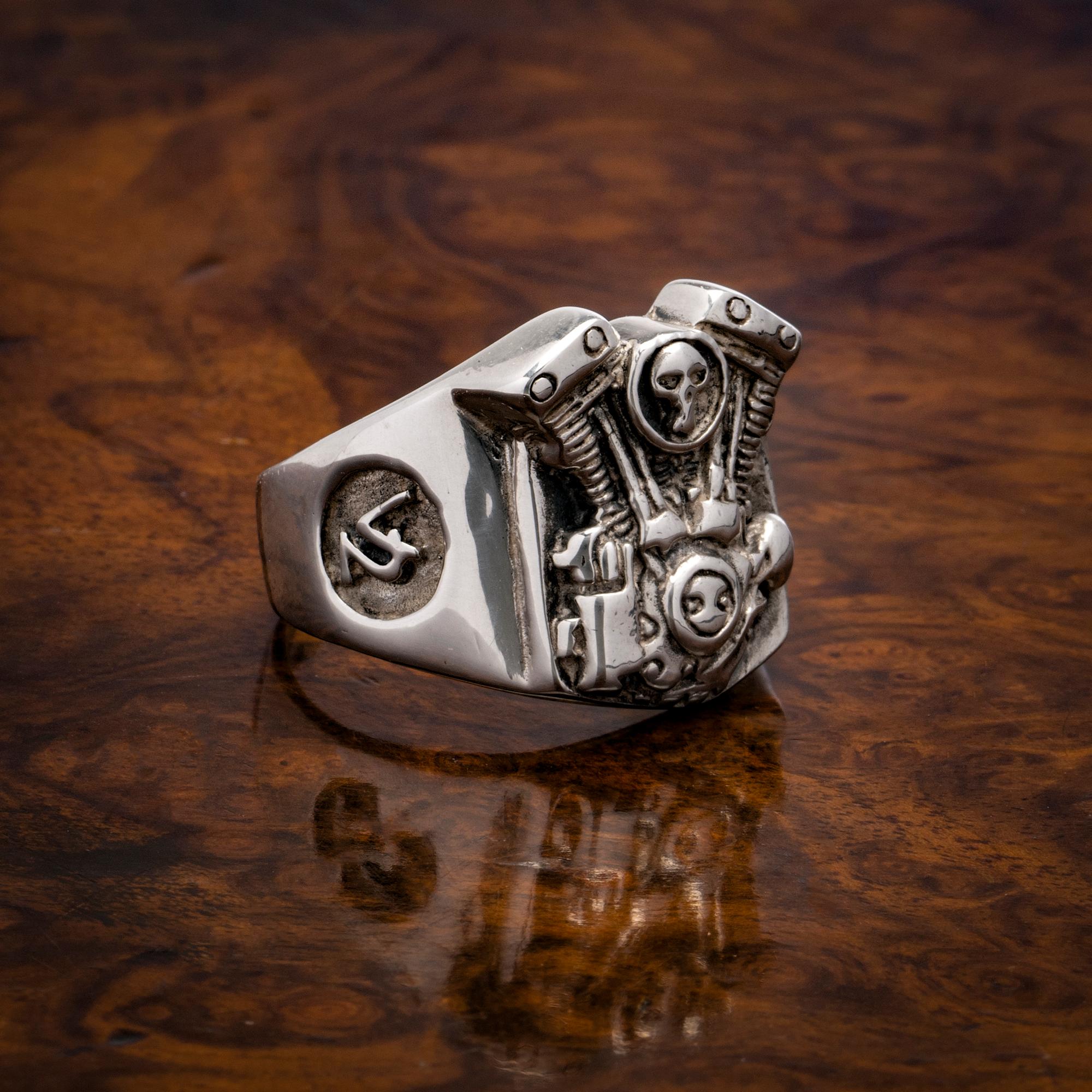 Sterling Silber Totenkopf Biker Motor Ring 1
