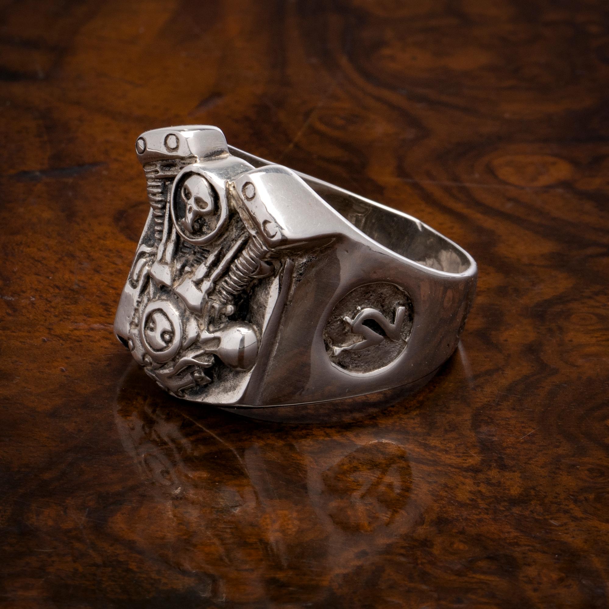 Sterling Silber Totenkopf Biker Motor Ring 2