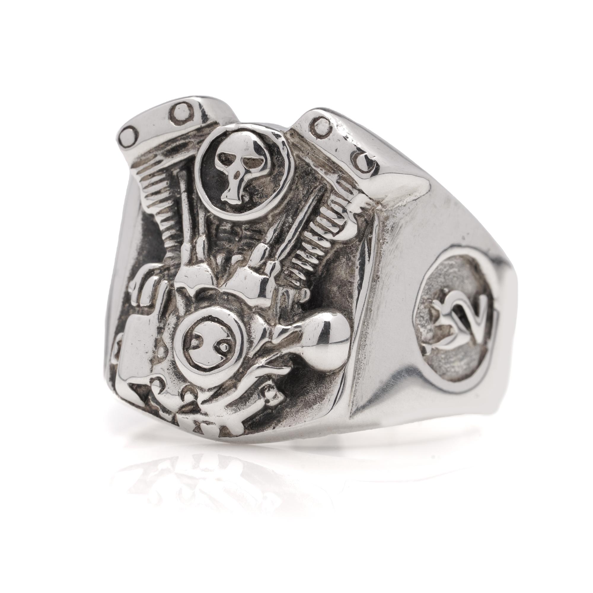 Sterling Silber Totenkopf Biker Motor Ring 5
