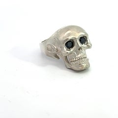 Sterling Silver Skull Men's Ring 0.50ctw Black Diamonds 9.75