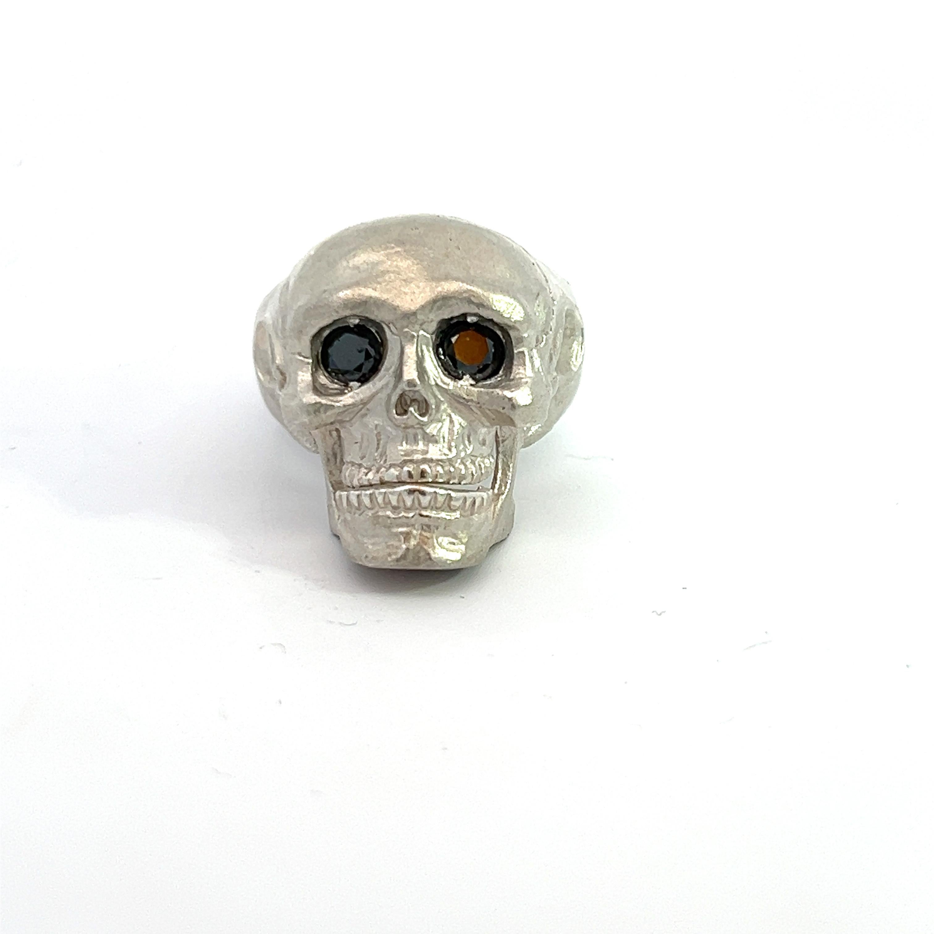 For Sale:  Sterling Silver Skull Men's Ring 0.50ctw Black Diamonds 9.75 3