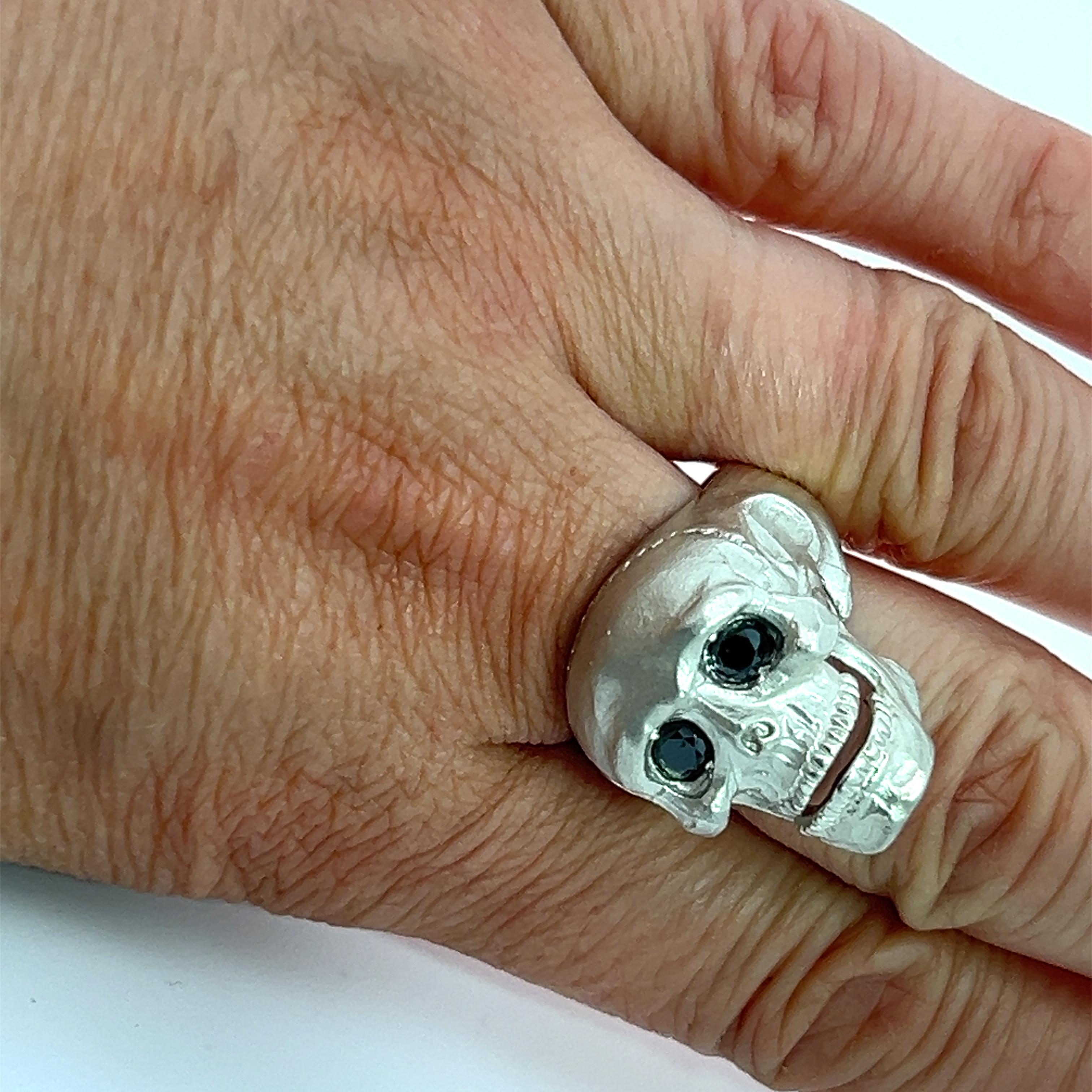 For Sale:  Sterling Silver Skull Men's Ring 0.50ctw Black Diamonds 9.75 4