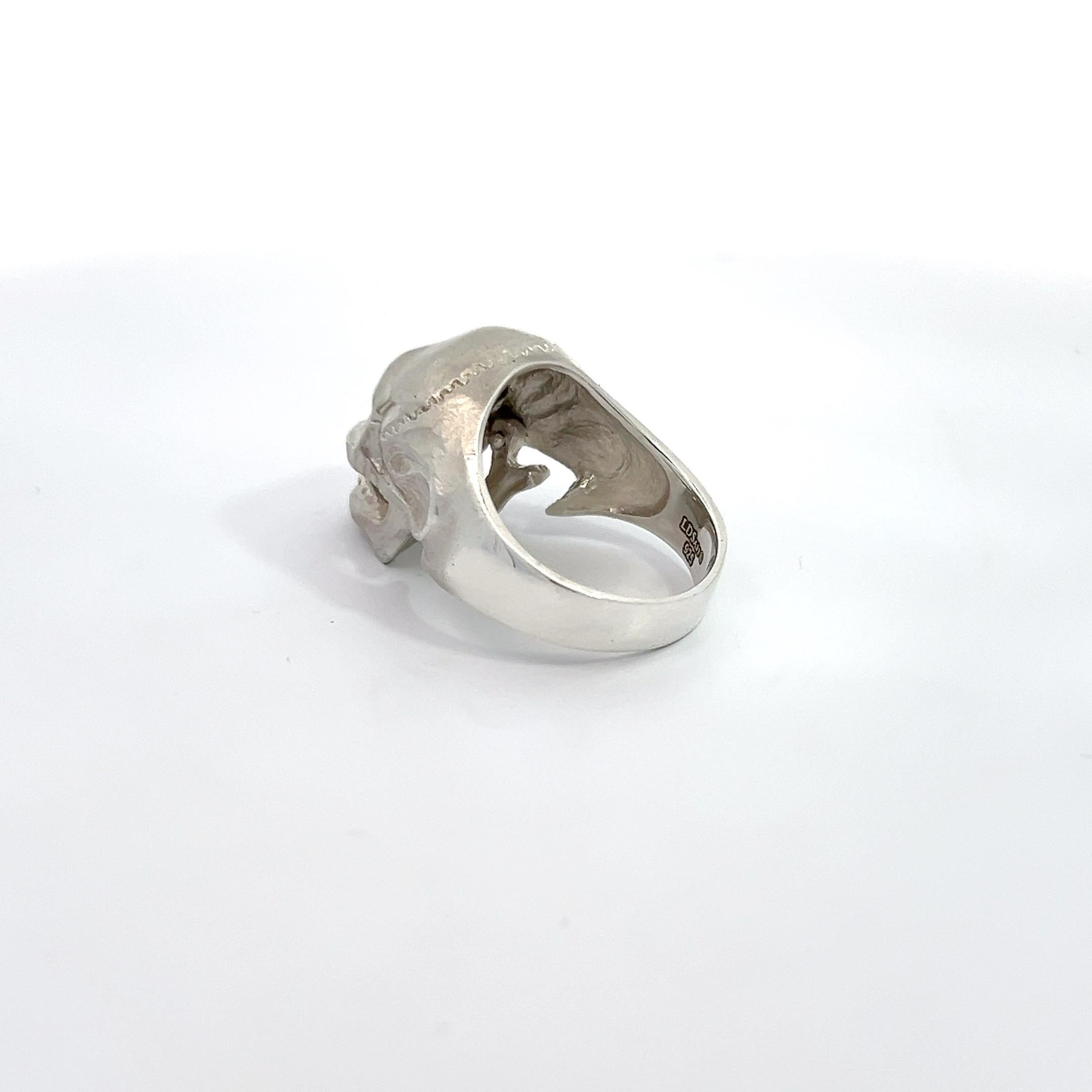 For Sale:  Sterling Silver Skull Men's Ring 0.50ctw Black Diamonds 9.75 6