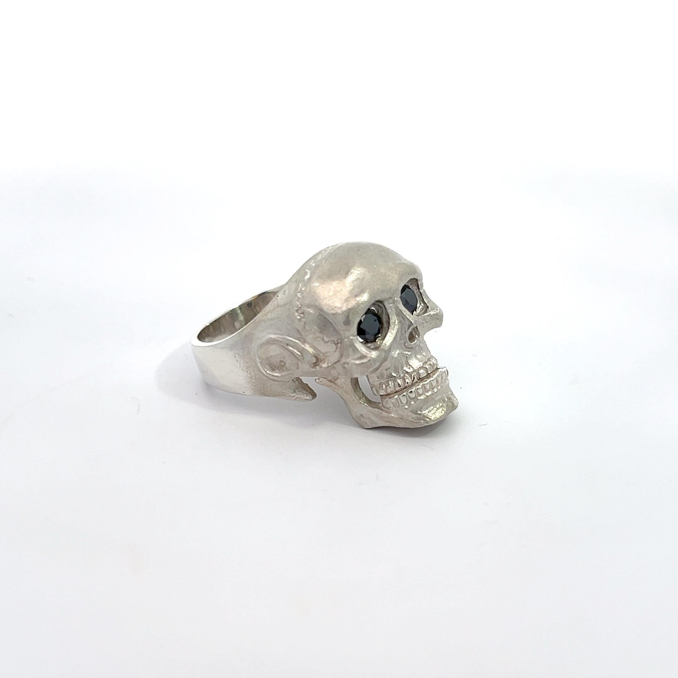 For Sale:  Sterling Silver Skull Men's Ring 0.50ctw Black Diamonds 9.75 7