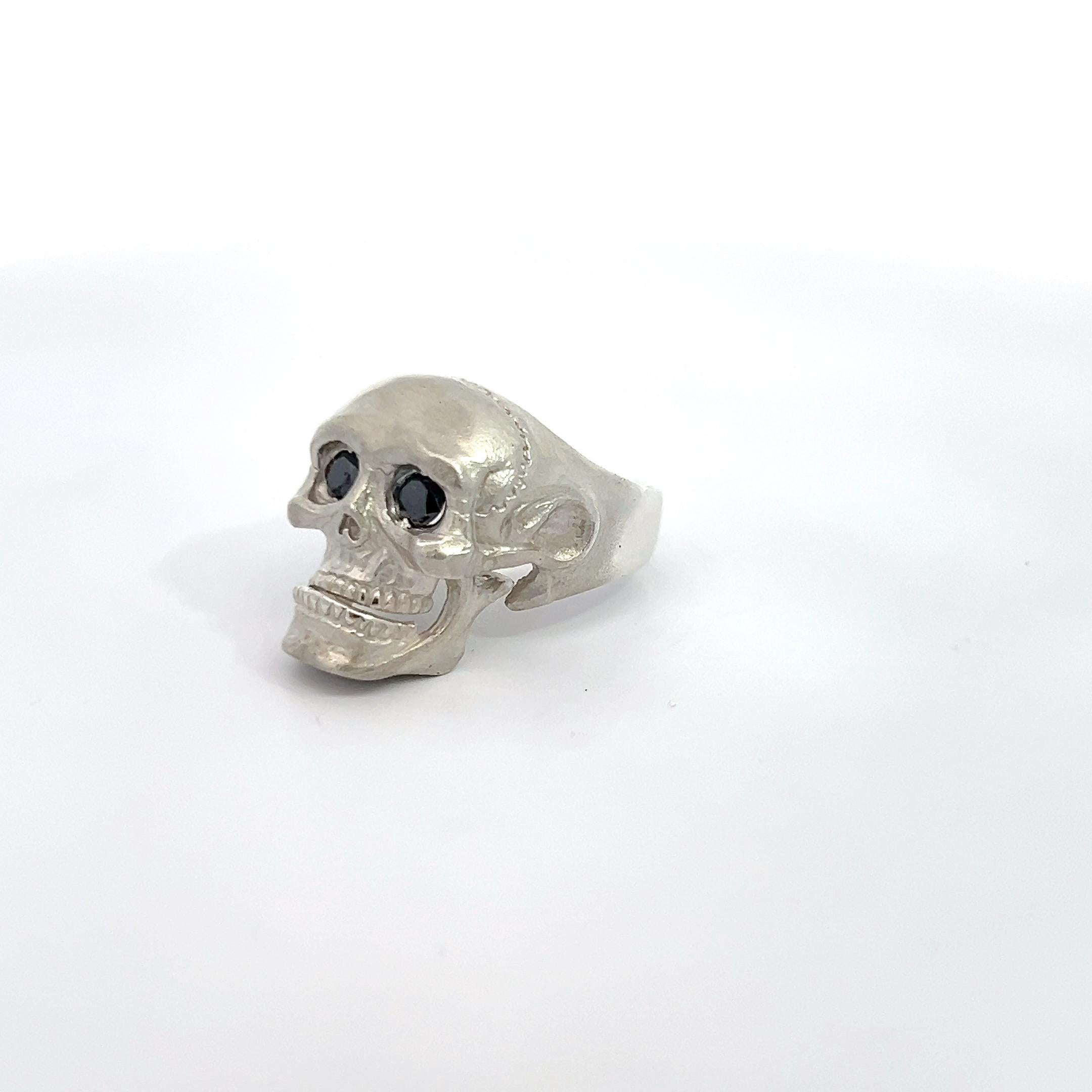 For Sale:  Sterling Silver Skull Men's Ring 0.50ctw Black Diamonds 9.75 8