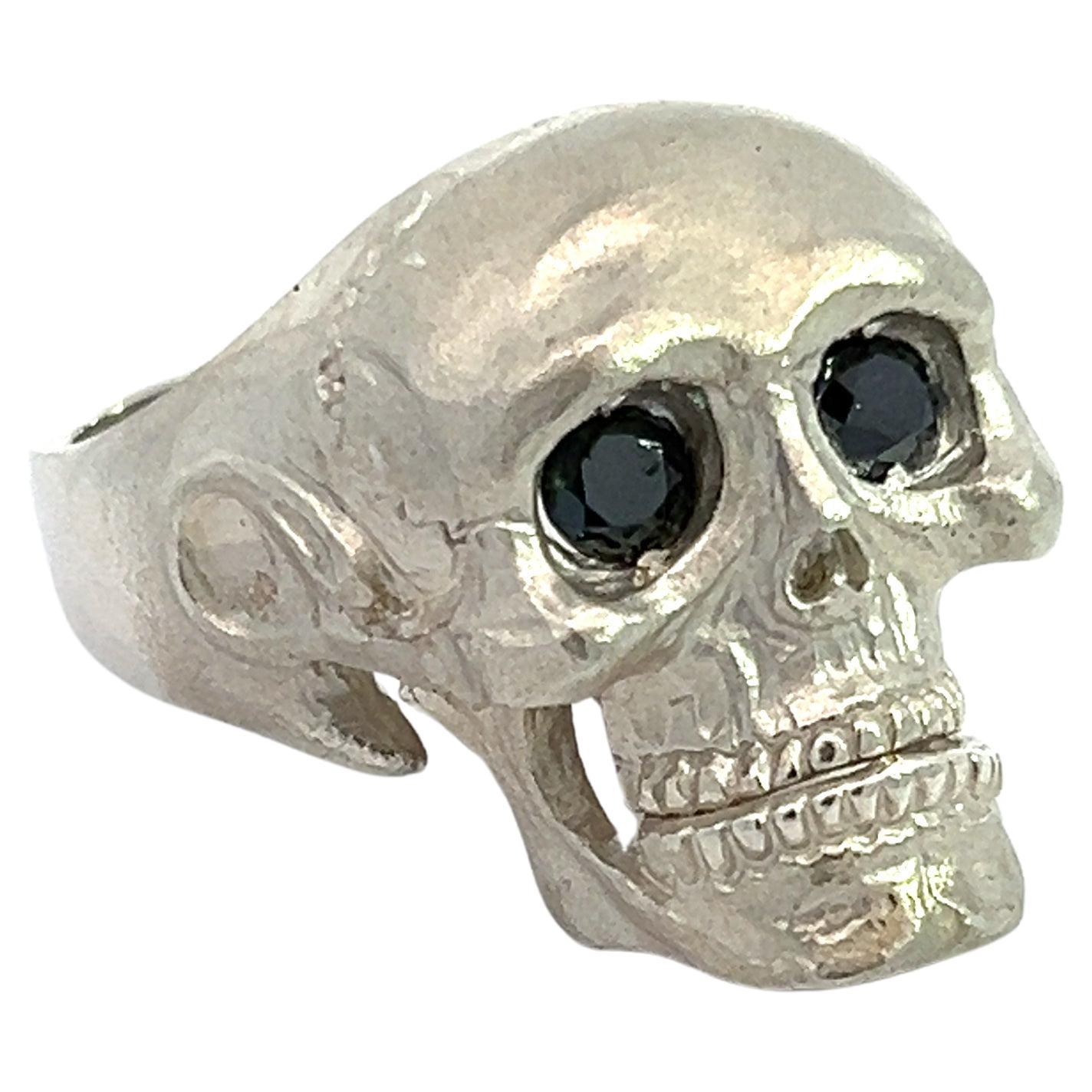 Sterling Silver Skull Men's Ring 0.50ctw Black Diamonds 9.75