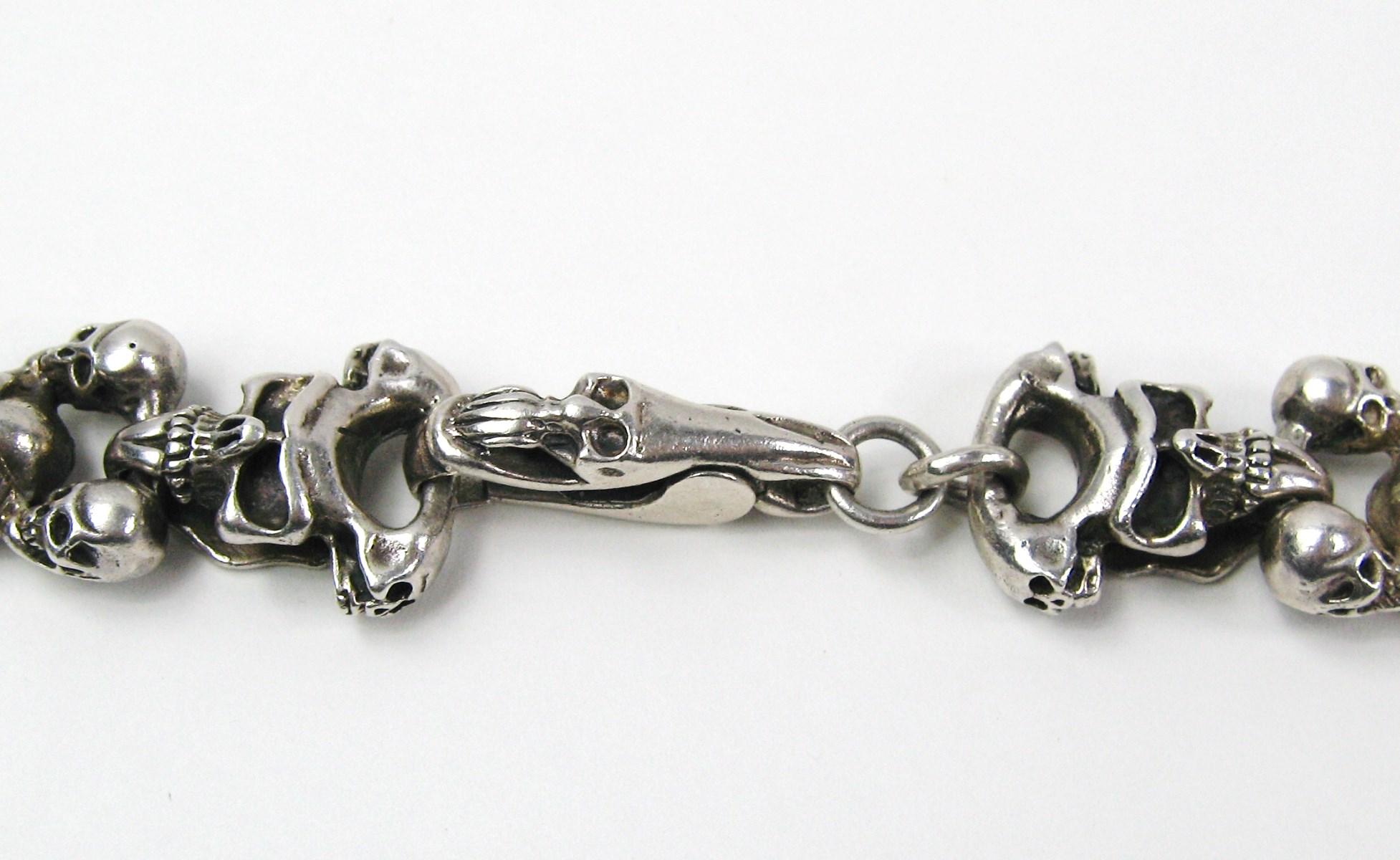 Sterling Silver Skull Necklace & Bracelet set Articulated   For Sale 5