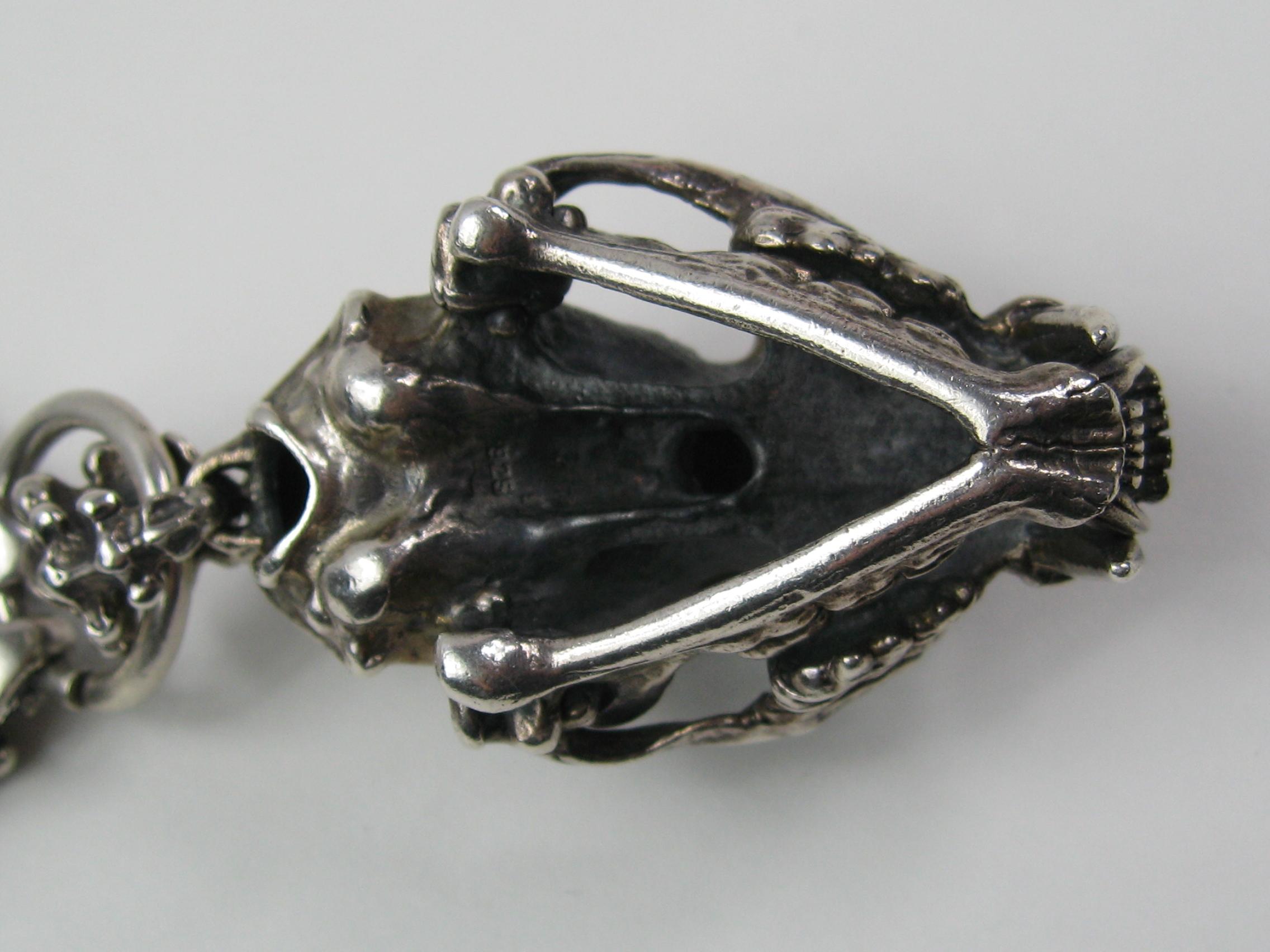 Sterling Silver Skull Necklace & Bracelet set Articulated   For Sale 6
