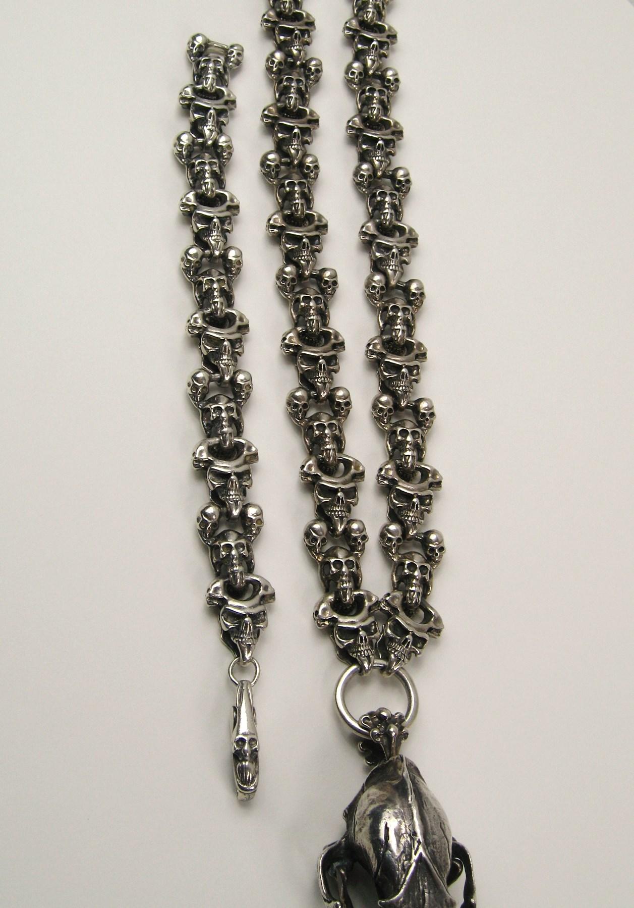 Sterling Silver Skull Necklace & Bracelet set Articulated   For Sale 8