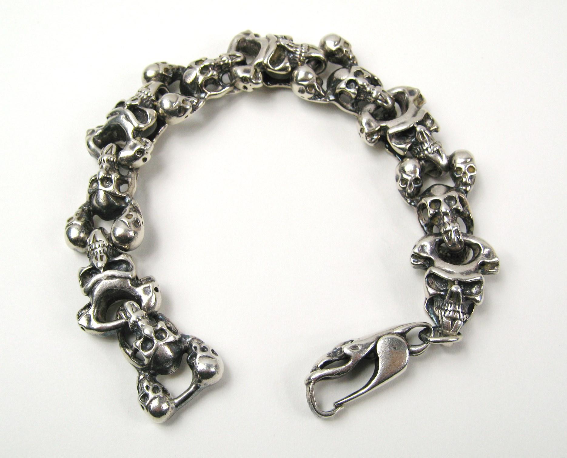 Sterling Silver Skull Necklace & Bracelet set Articulated   For Sale 9