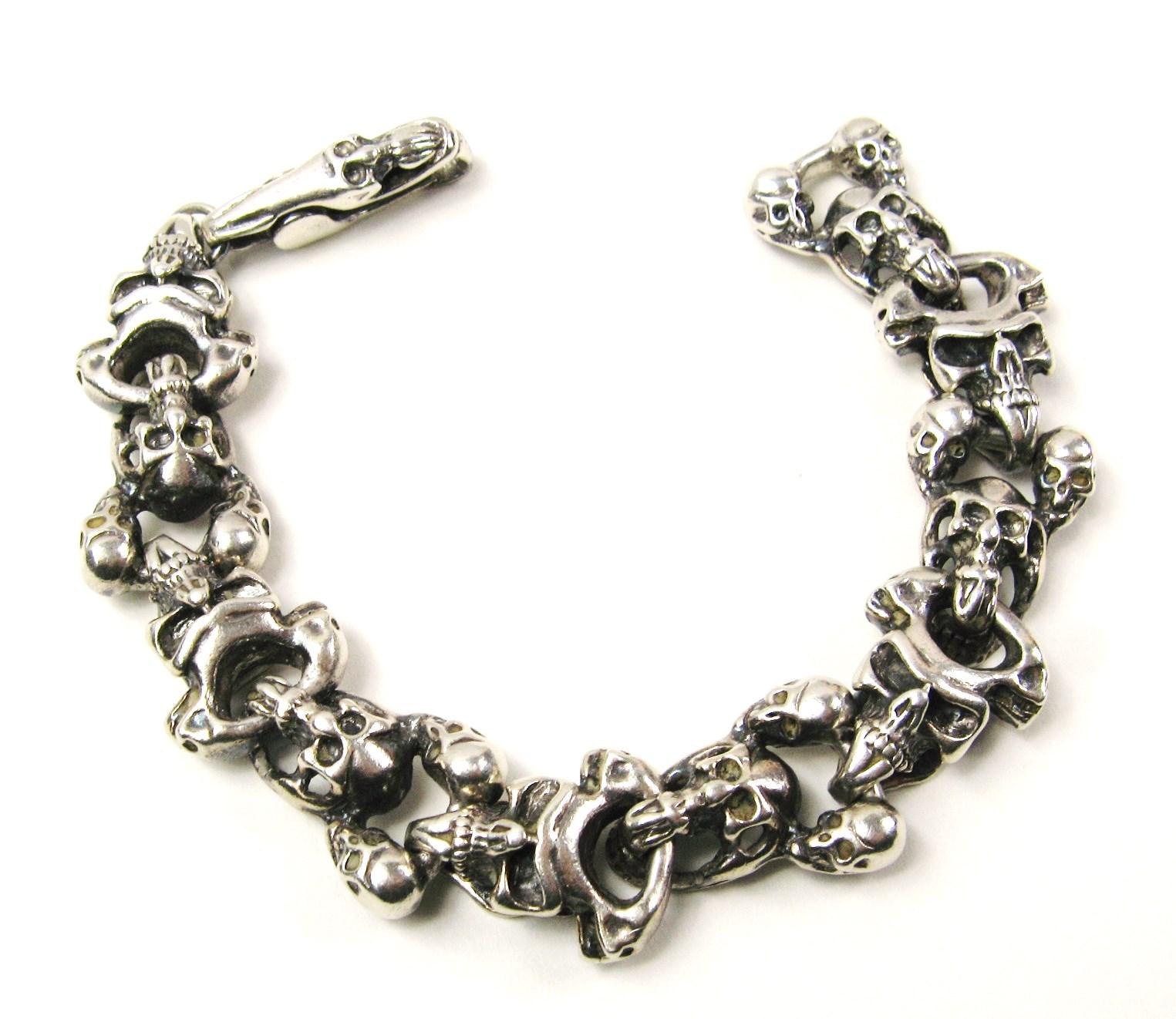 Sterling Silver Skull Necklace & Bracelet set Articulated   For Sale 10