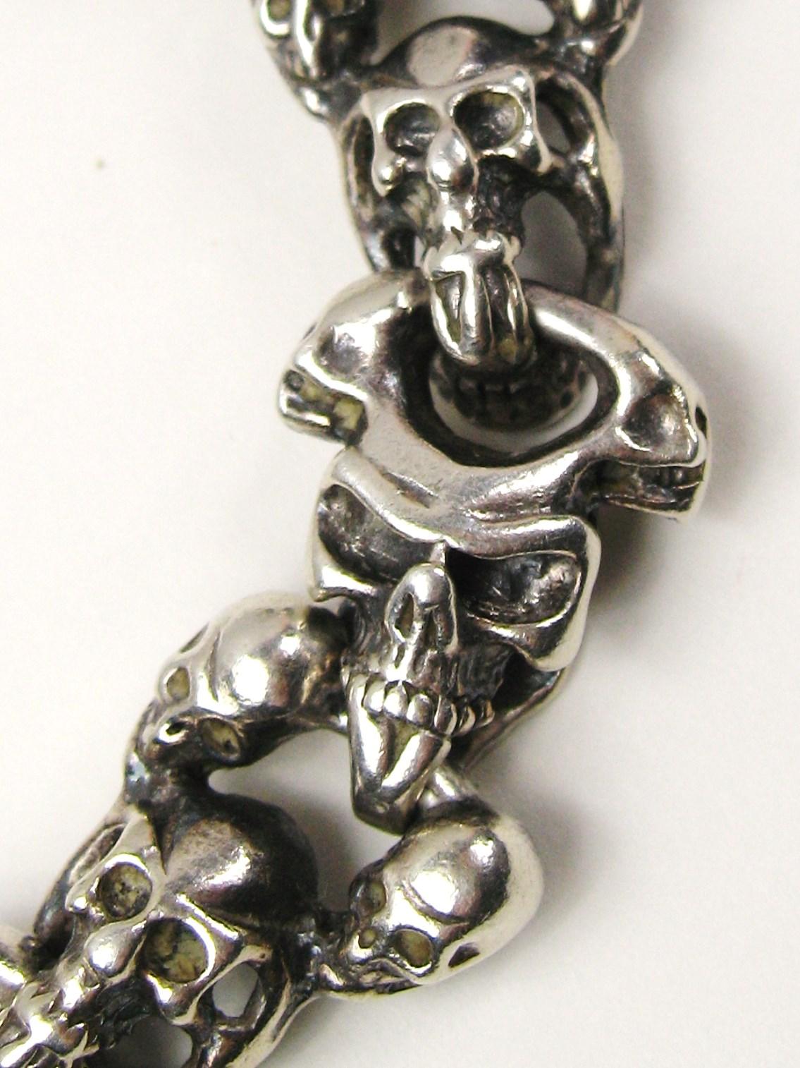 Sterling Silver Skull Necklace & Bracelet set Articulated   For Sale 11