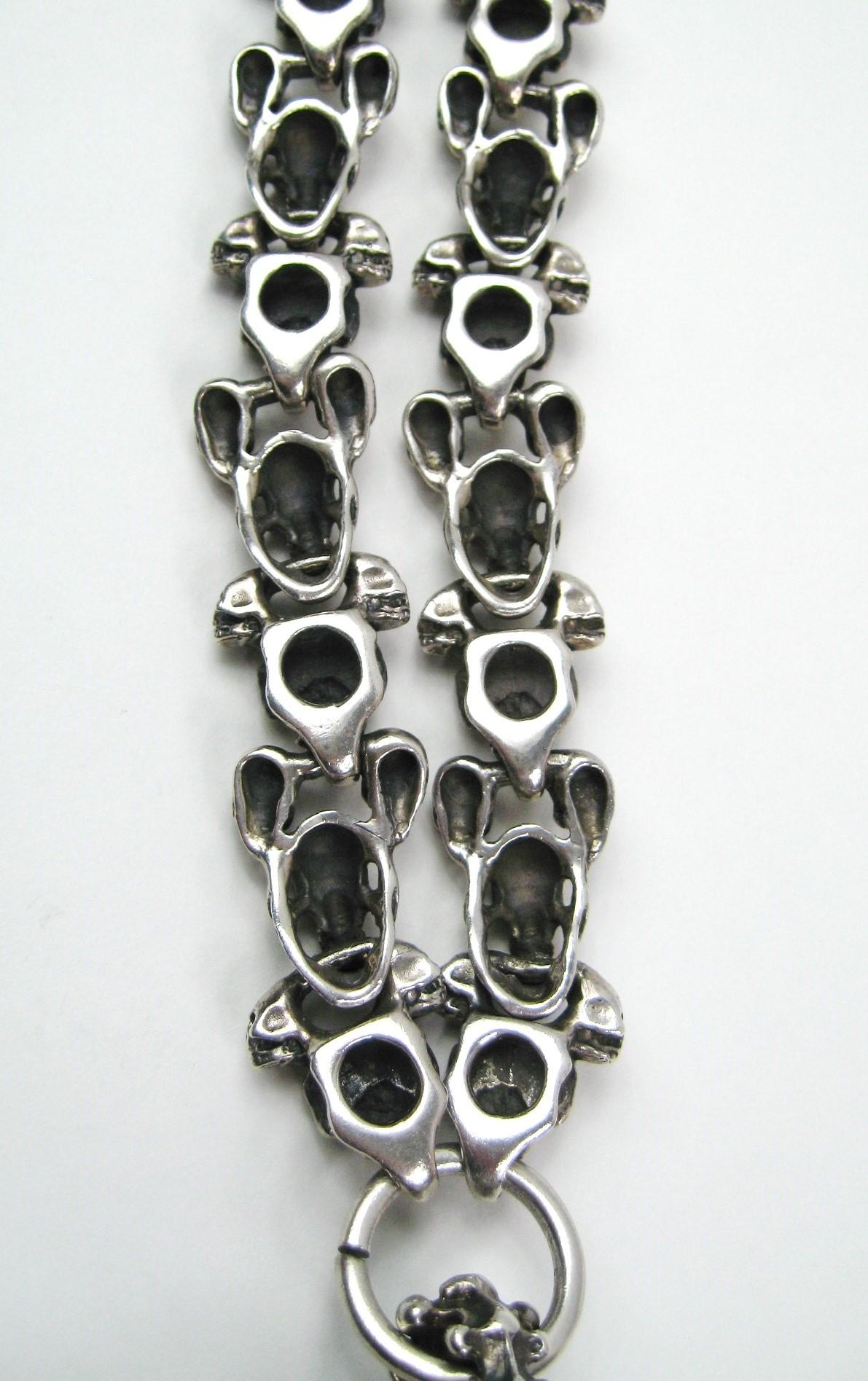 Sterling Silver Skull Necklace & Bracelet set Articulated   For Sale 12