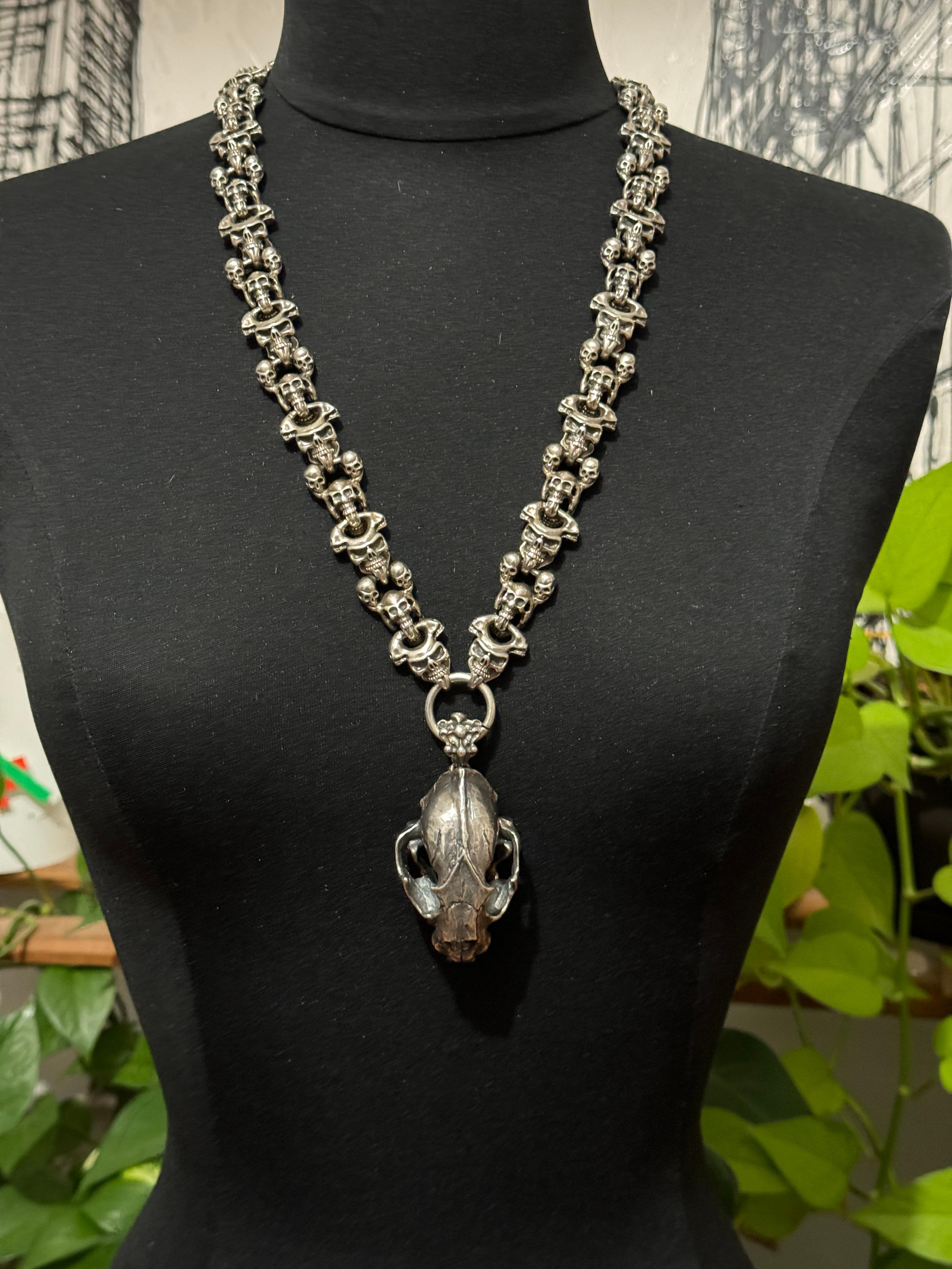 Sterling Silver Skull Necklace & Bracelet set Articulated   For Sale 13