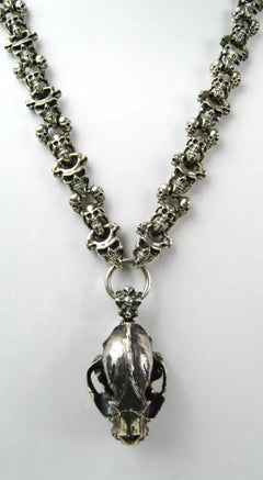 Sterling Silver Skull Necklace & Bracelet set Articulated