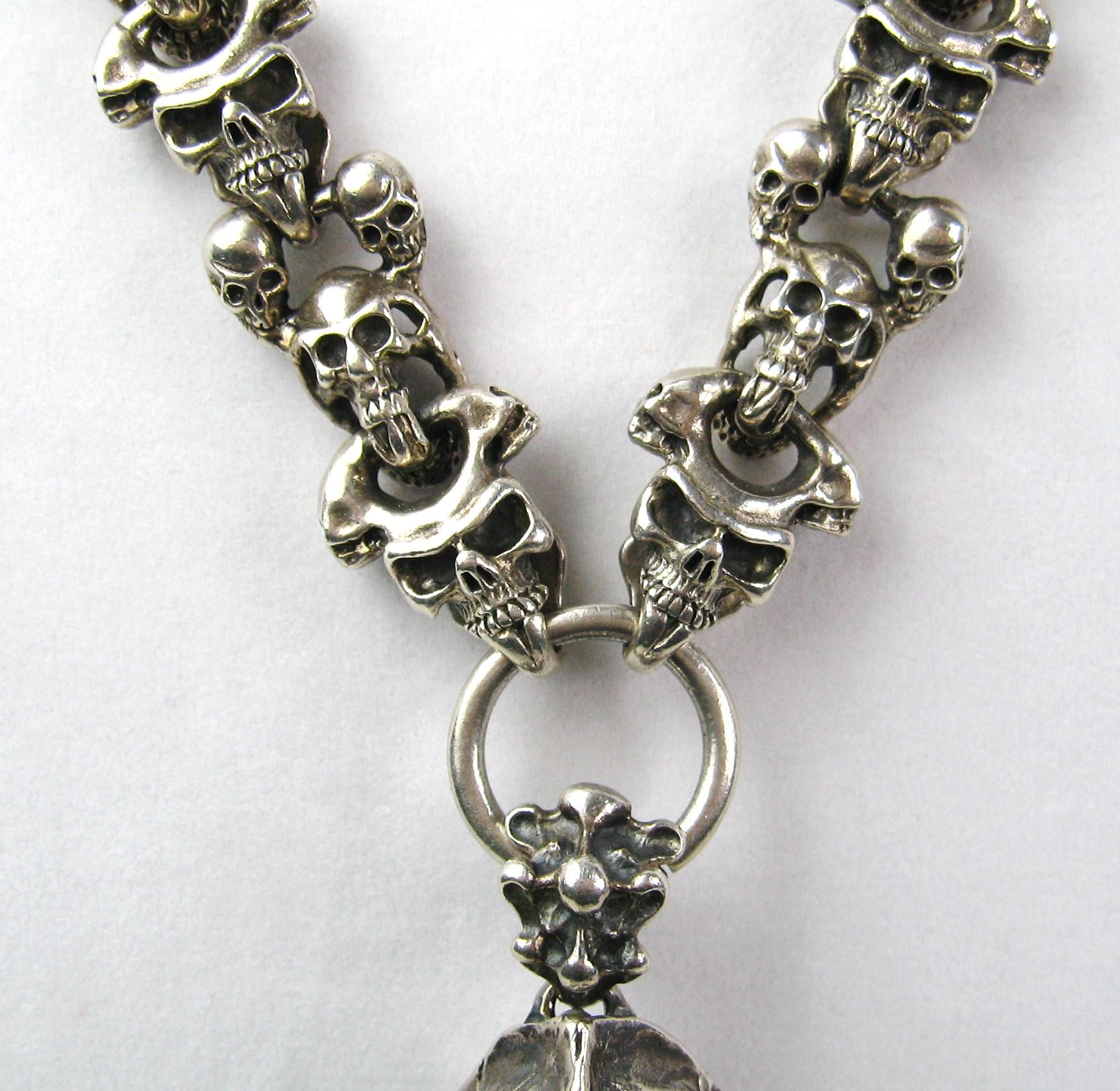 Women's or Men's Sterling Silver Skull Necklace & Bracelet set Articulated   For Sale